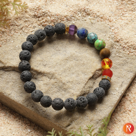 7 Chakra Bracelet with Lawa Stone