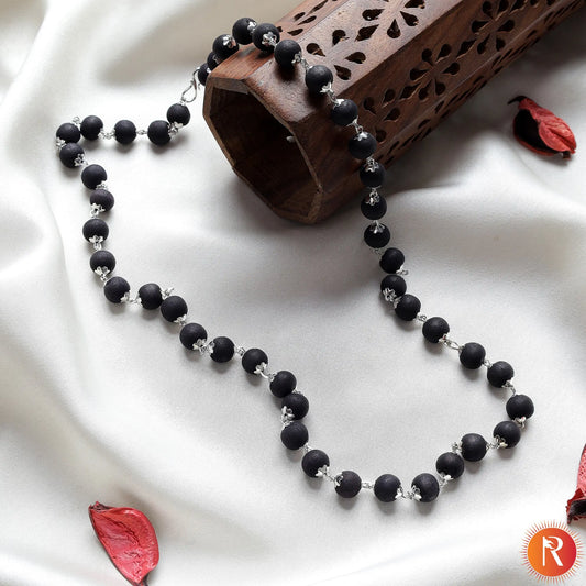 Divya Raksha Authentic Karungali Mala with Silver Capping Religious Bazar