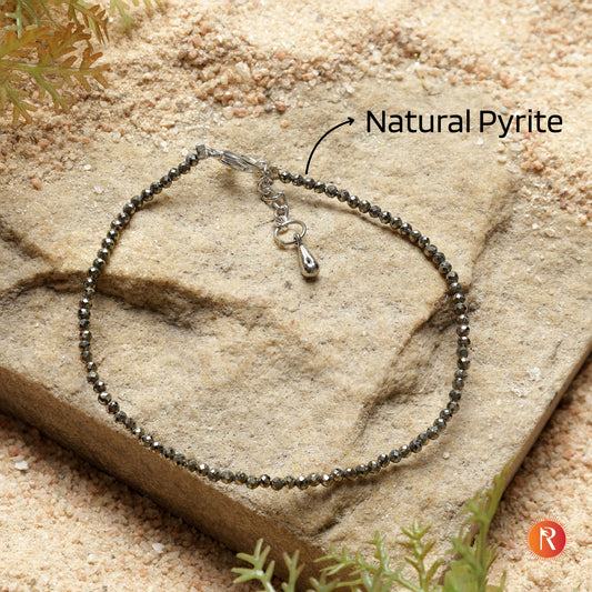 Shubh-Labh Raw Pyrite Beaded Anklet