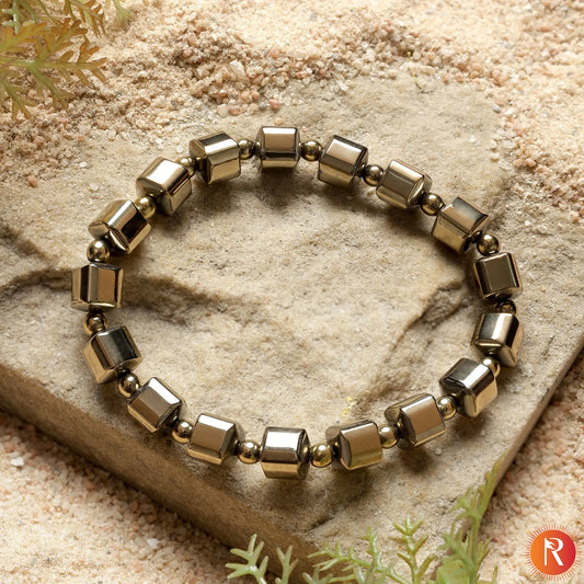 Golden Pyrite Cube Beads Bracelet Religious Bazar