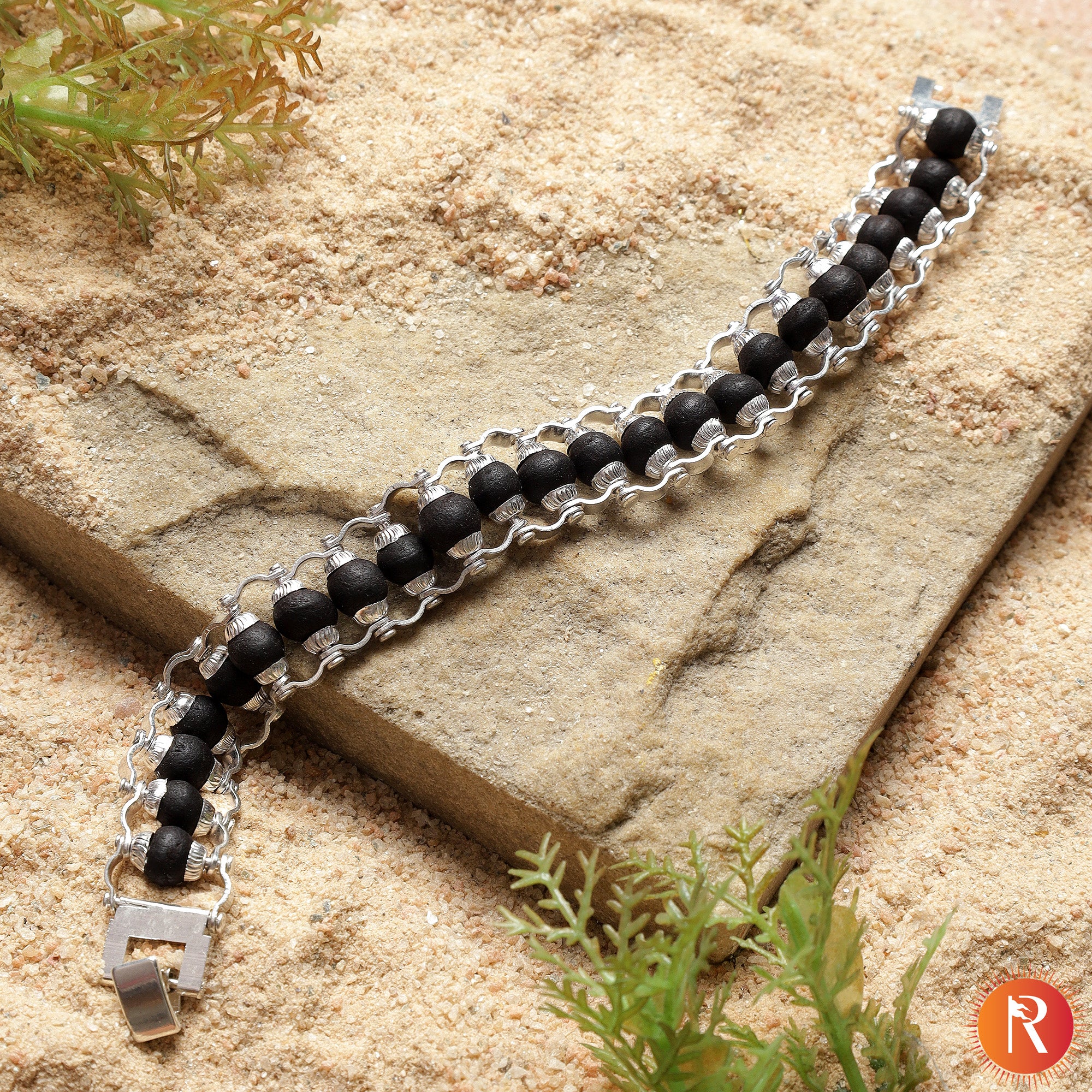 Karungali Kavach - Silver Plated Ebony wood Bracelet