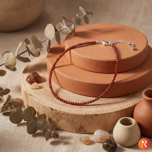 The Minimalist Red Jasper Faceted Gemstone Anklet Religious Bazar