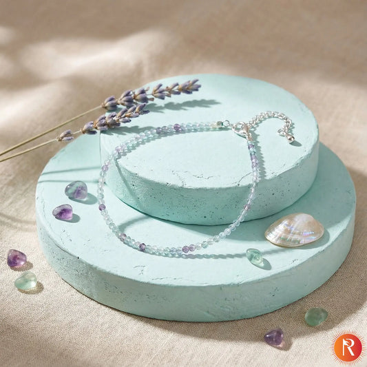 Ethereal Rainbow Fluorite Faceted Gemstone Anklet Religious Bazar