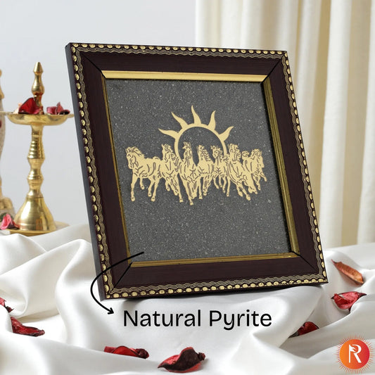 Lakshmi Siddh 7 Horses on Raw Pyrite Frame Religious Bazar