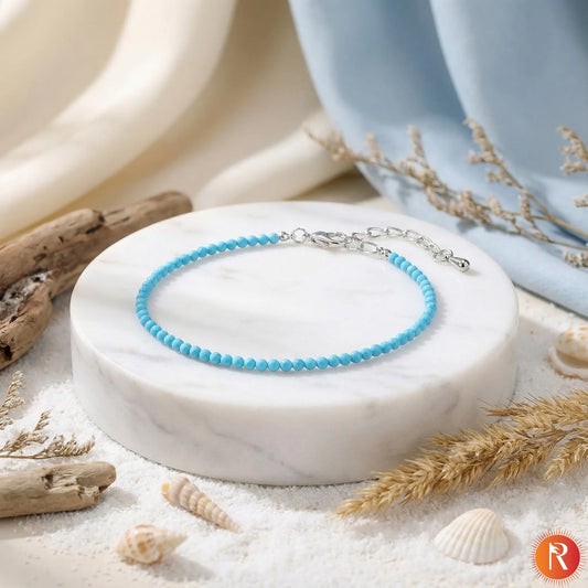 Celestial Azure Faceted Firoza/Turquoise Anklet Religious Bazar