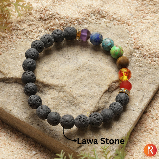 7 Chakra Bracelet with Lawa Stone
