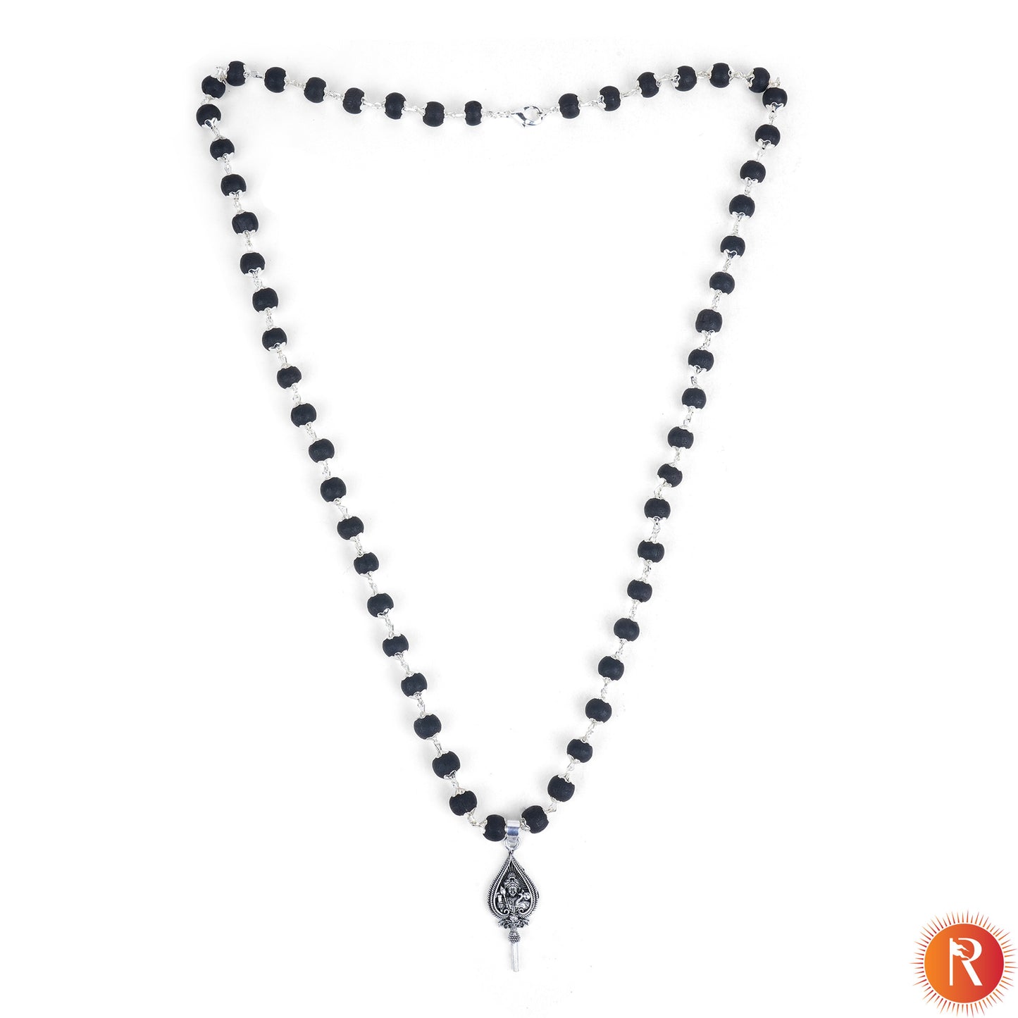 Silver Capped Karungali Malai with Lord Murugan Vel Pendant