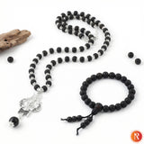 Divine Karungali Combo: Silver-Capped Malai & Shiva-Shakti Pendants with Bracelet