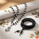 Shiva-Shakti Combo: Karungali Malai & Trishul, Damru, and Nandi Pendant with Bracelet