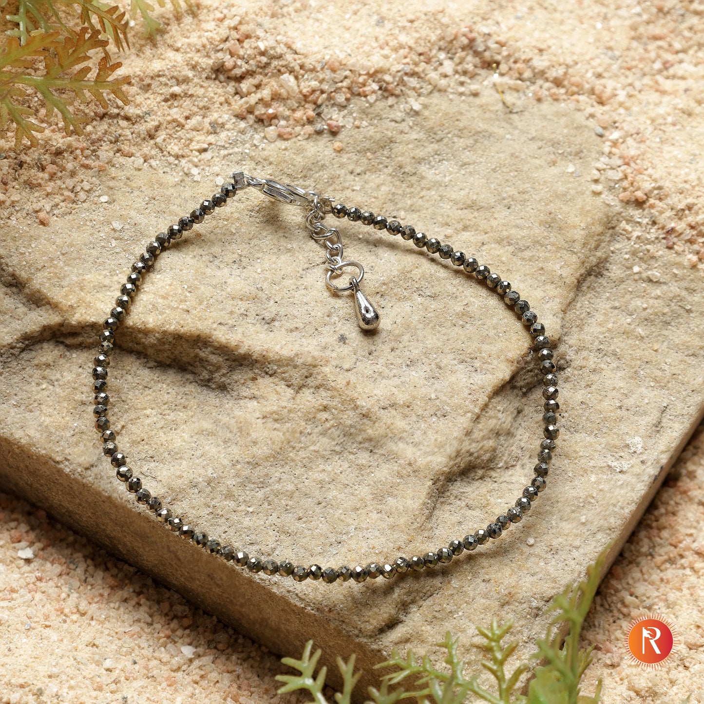 Shubh-Labh Raw Pyrite Beaded Anklet Religious Bazar