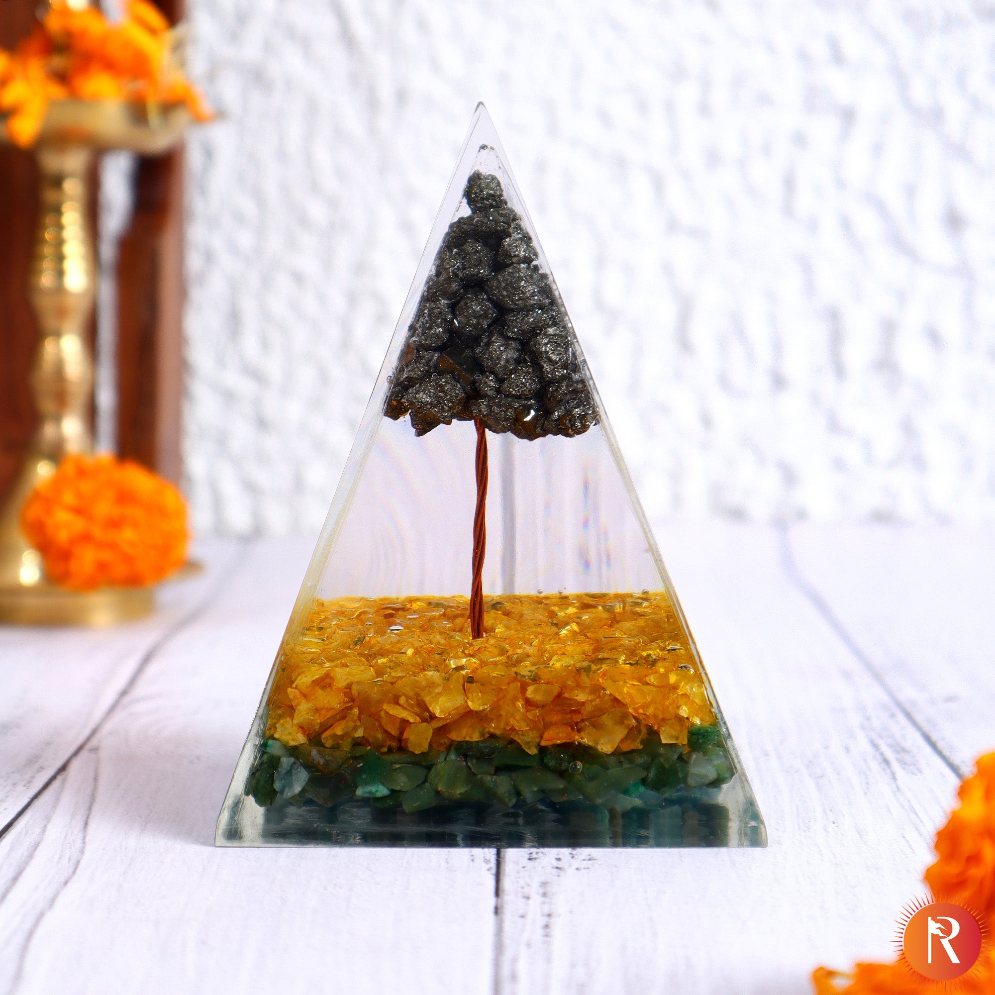 Golden Abundance Pyrite & Citrine Orgone Energy Pyramid