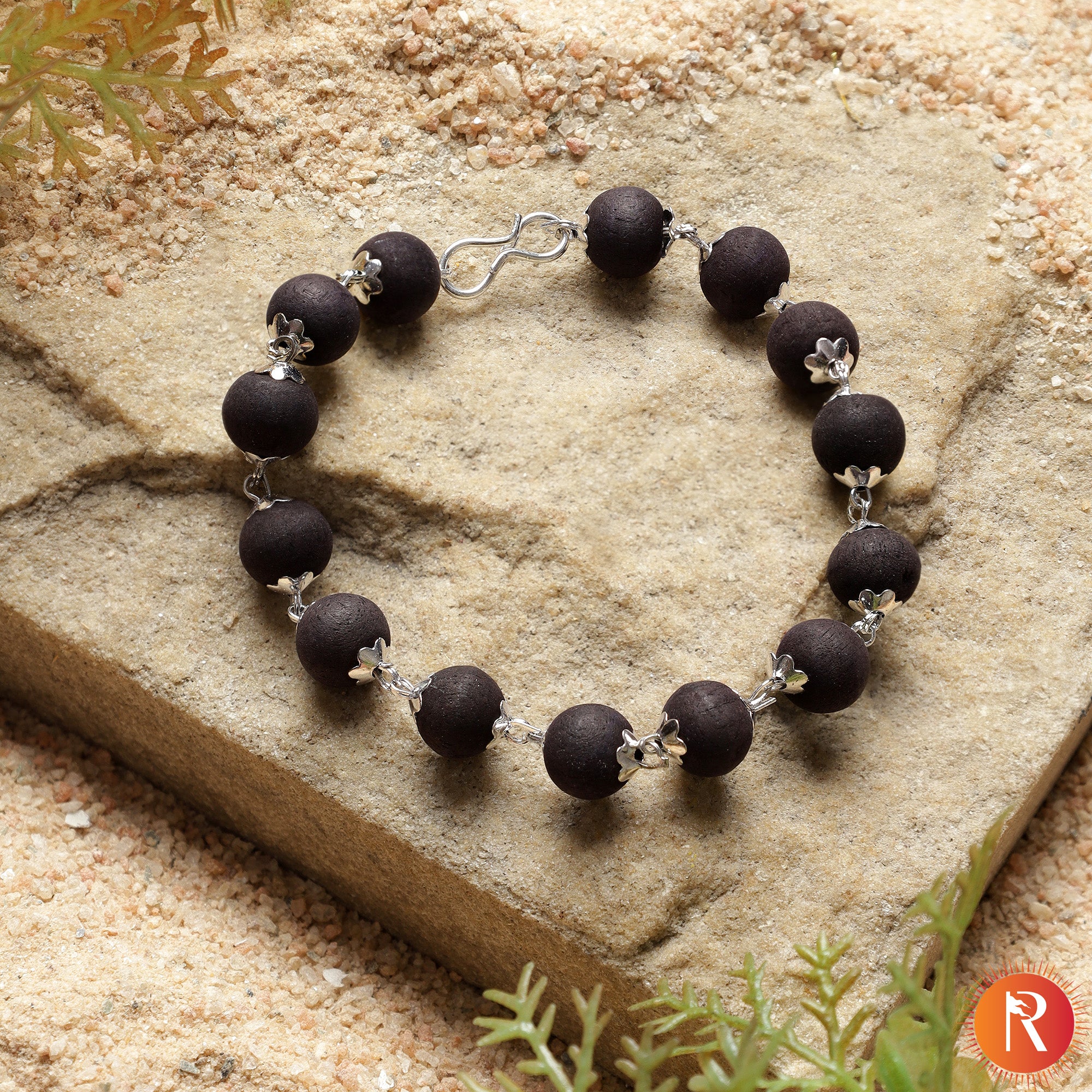 Natural Karungali Silver Capped Bracelet