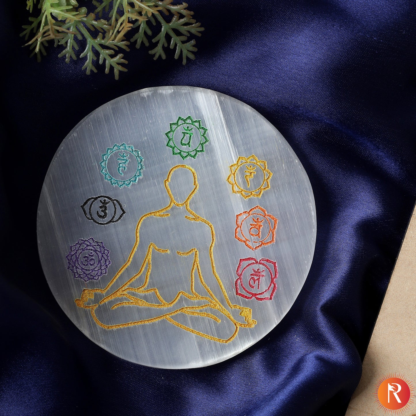 Vibrant 7 Chakra Meditation Selenite Plate