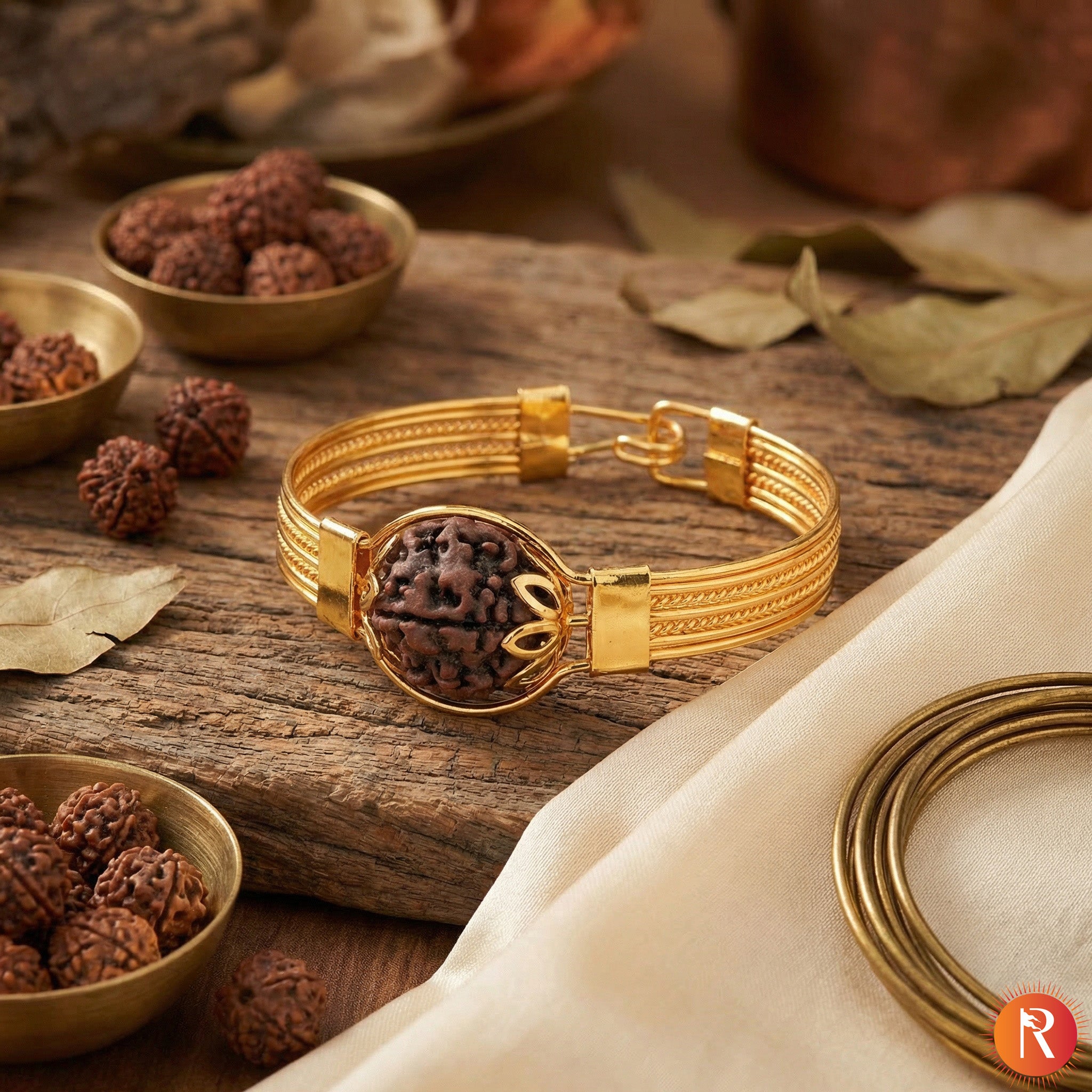 Divine Aura Rudraksha Gold-Plated Designer Kada