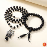 Mahadev Trishul Combo: Karungali Mala with Trishul & Damru Pendant with Bracelet