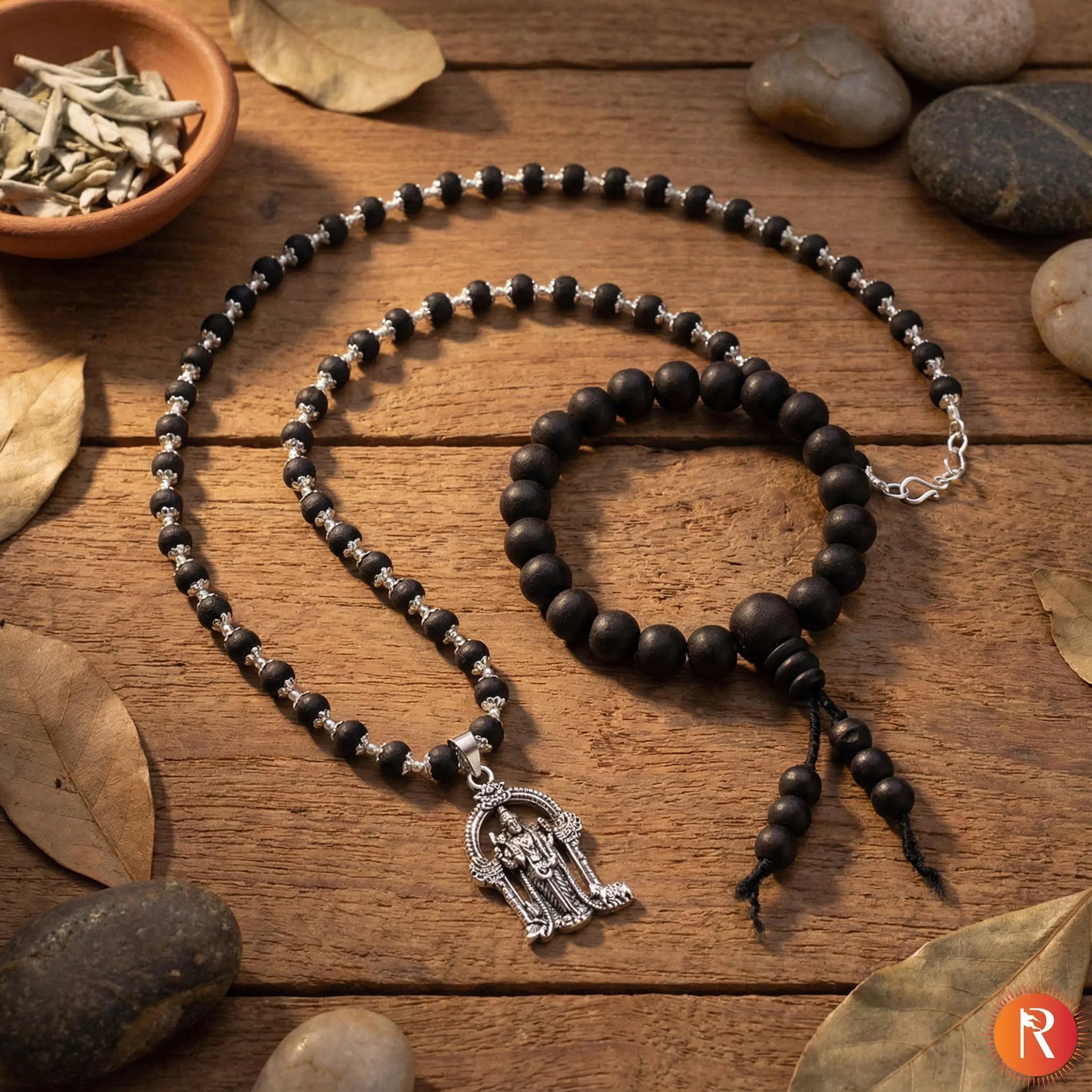 Karungali Malai with Lord Murugan Pendant With Karungali Bracelet with Govt. Certification Religious Bazar