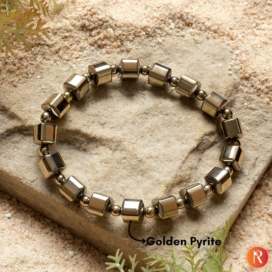 Golden Pyrite Cube Beads Bracelet