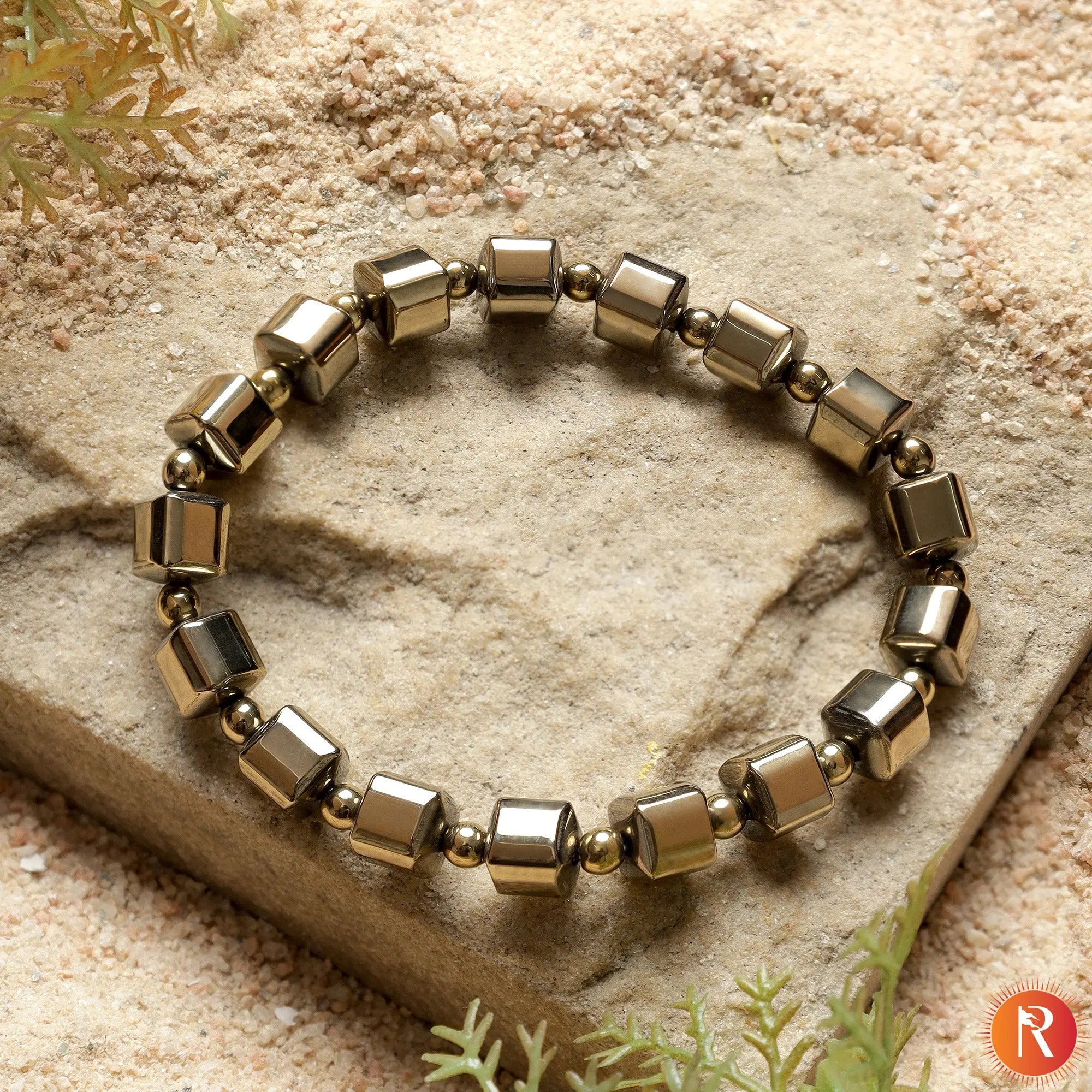 Golden Pyrite Cube Beads Bracelet Religious Bazar