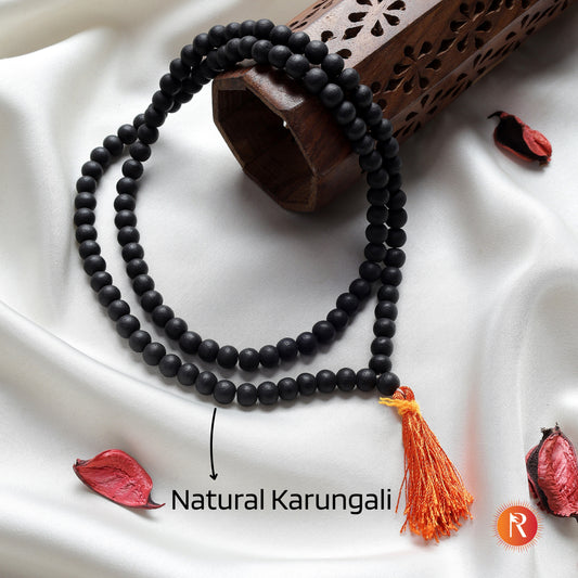 108+1 Vedic Karungali Mala - Authentic Ebony Wood Beads (Government Certified)