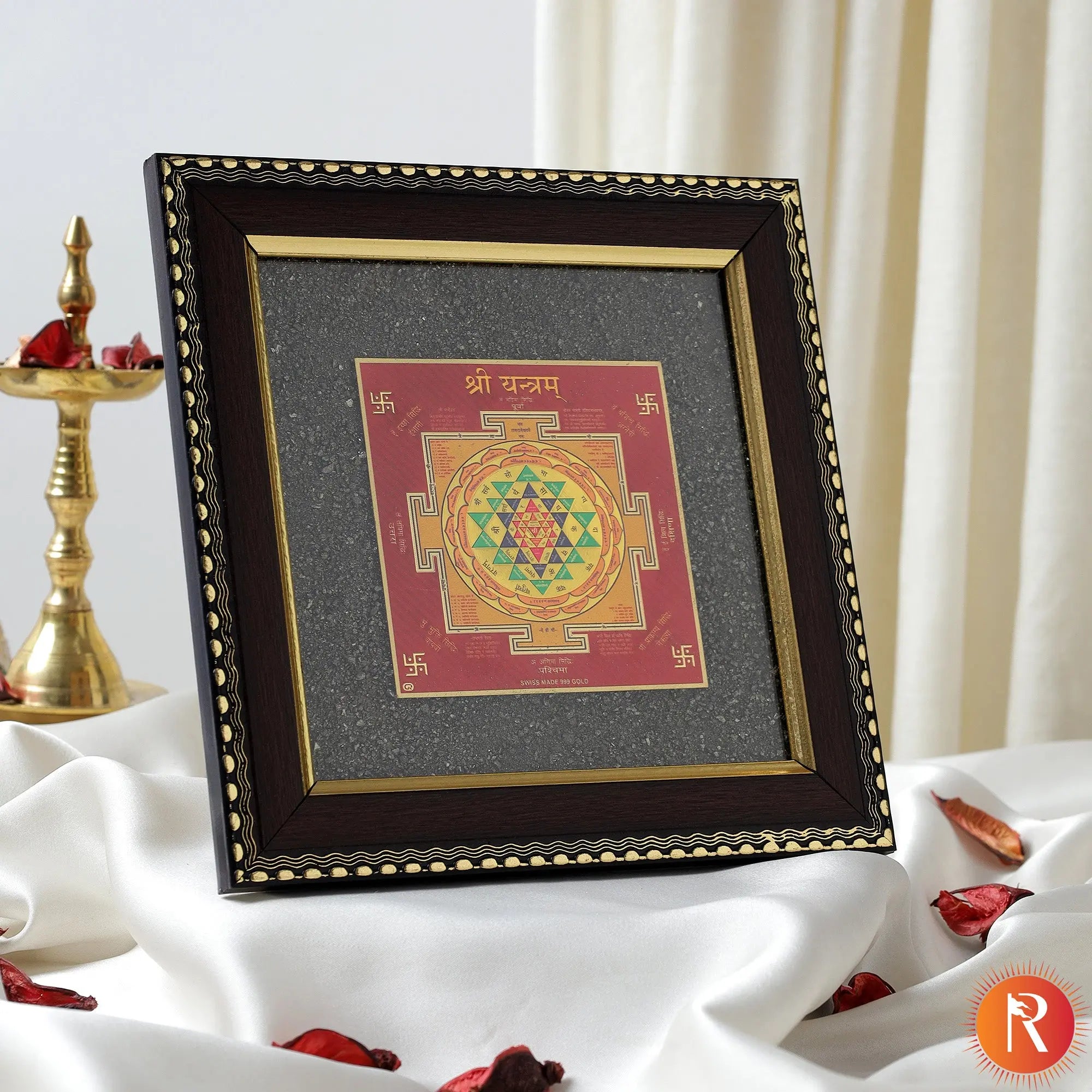 Shree Yantra on Raw Pyrite Frame Religious Bazar