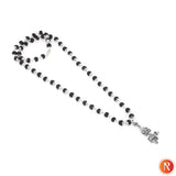 Shiva-Shakti Karungali Malai Silver Capped with Trishul, Damru, and Nandi Pendant