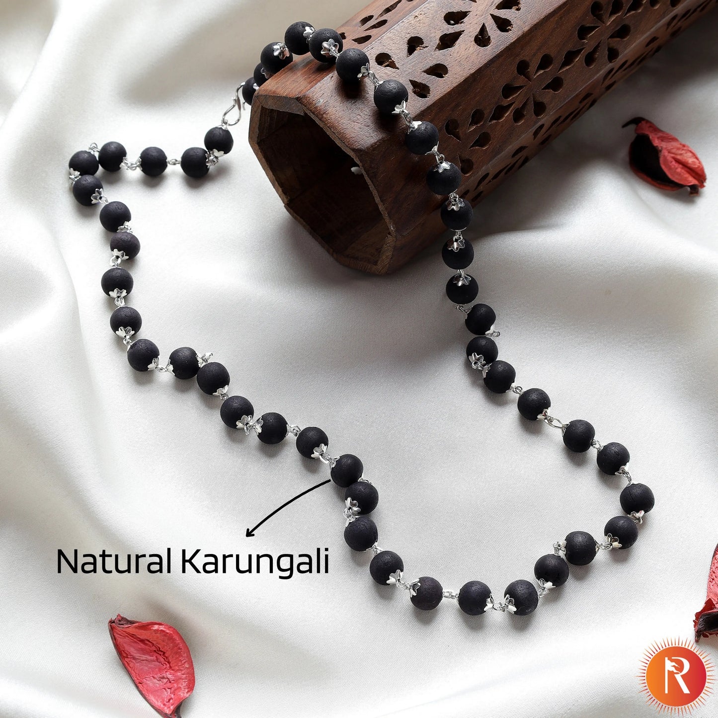 Divya Raksha Authentic Karungali Mala with Silver Capping Religious Bazar