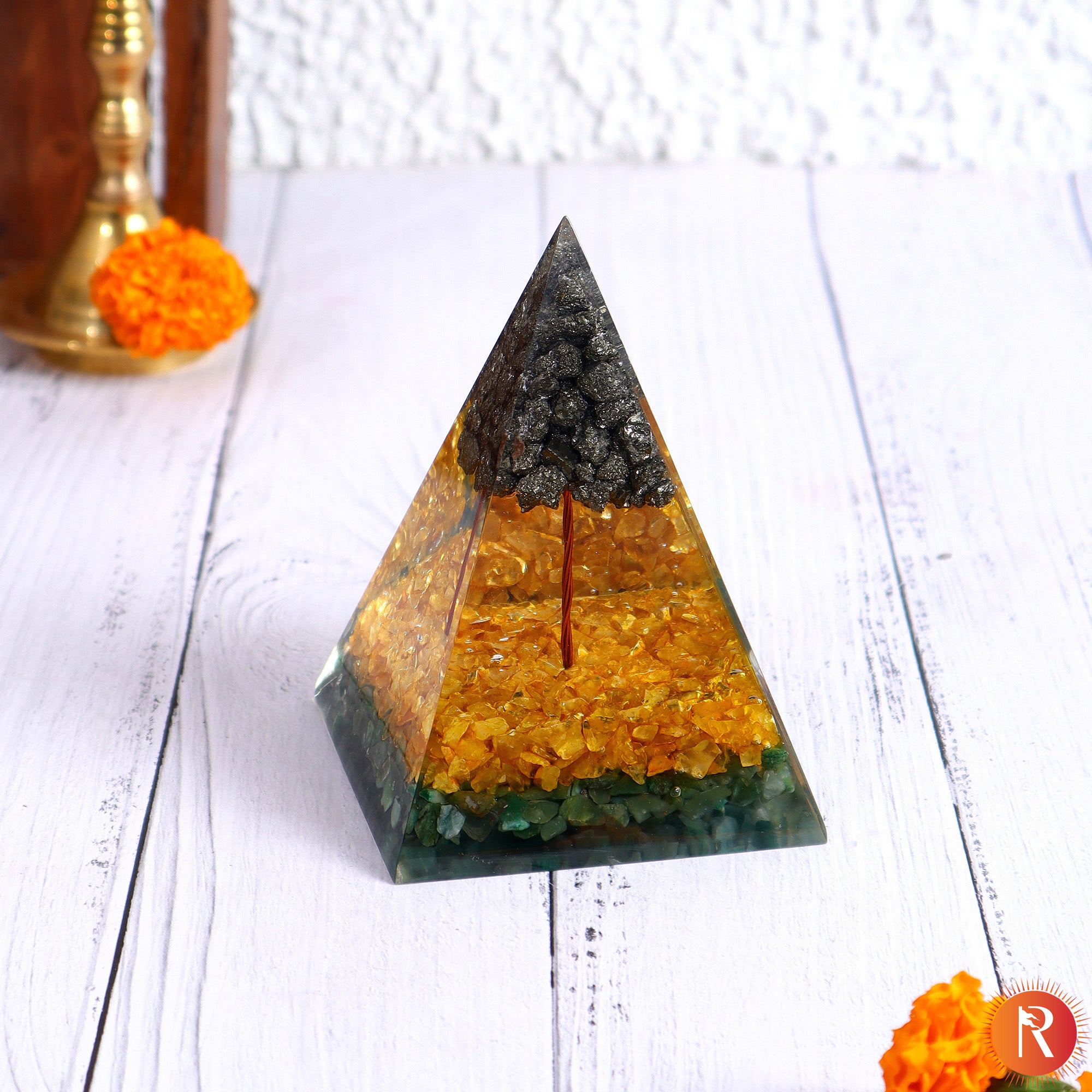Golden Abundance Pyrite & Citrine Orgone Energy Pyramid