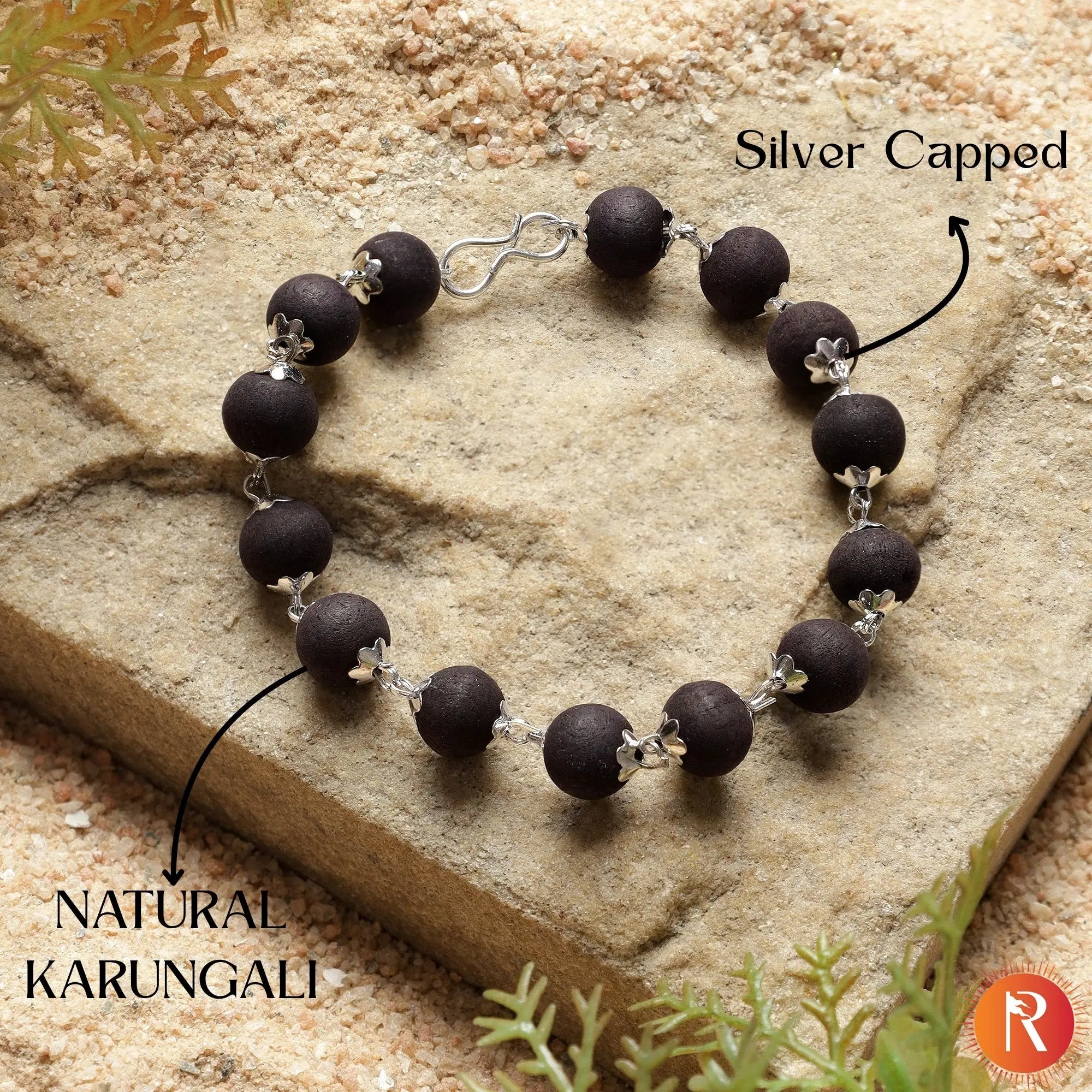 Natural Karungali Silver Capped Bracelet Religious Bazar
