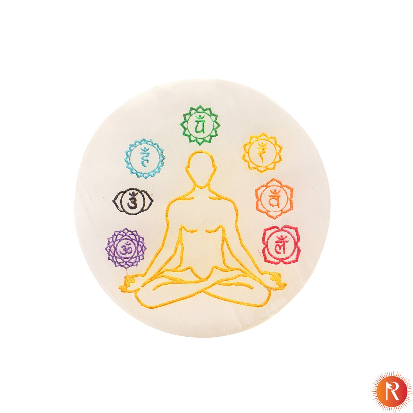 Vibrant 7 Chakra Meditation Selenite Plate