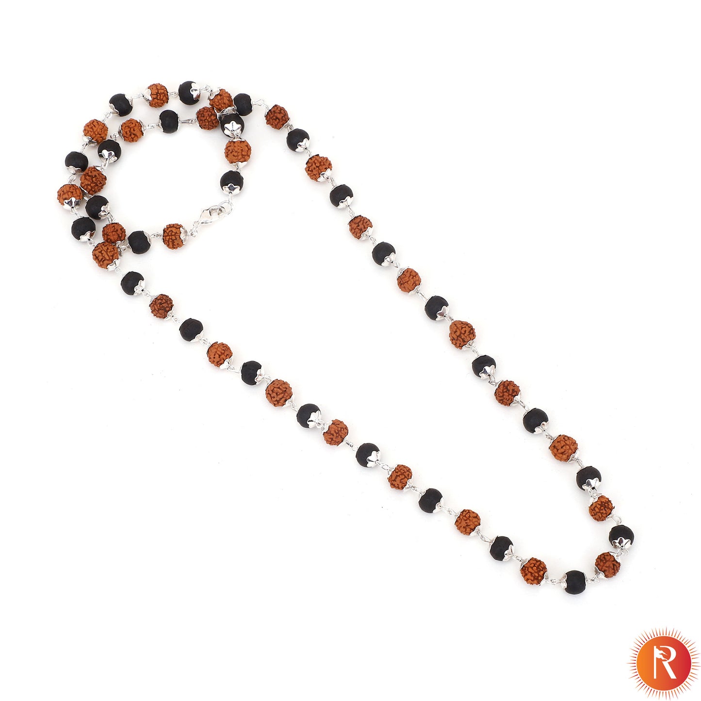Divine Synergy Rudraksha & Karungali Protection Mala with Silver Capping
