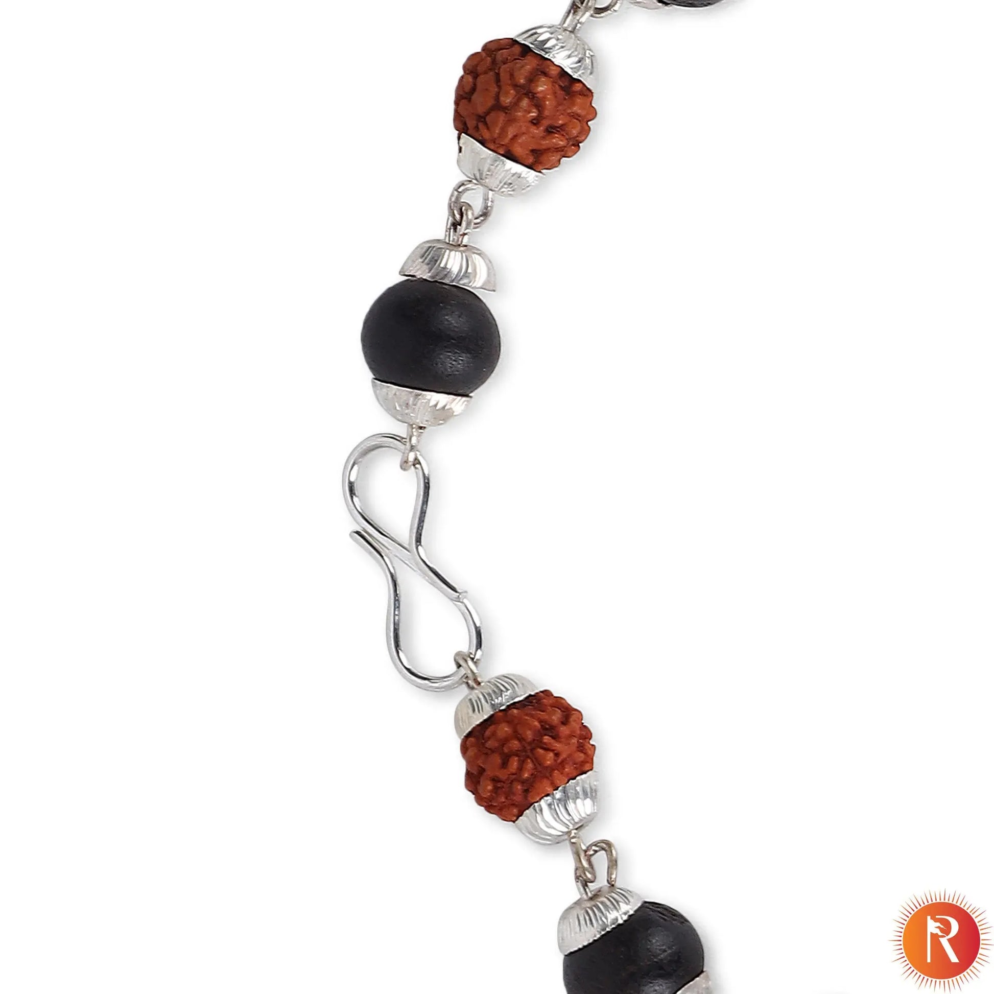 Rudraksha & Karungali Silver-Capped Healing Bracelet Religious Bazar