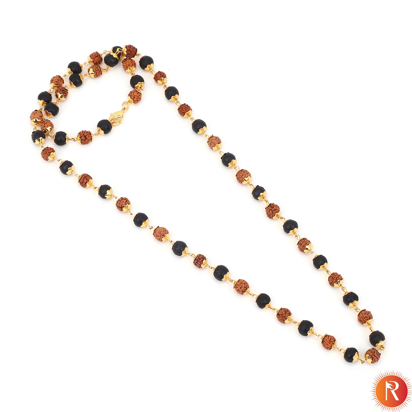 Divine Authentic Karungali & Panchmukhi Rudraksha Protection Mala with Golden Capping