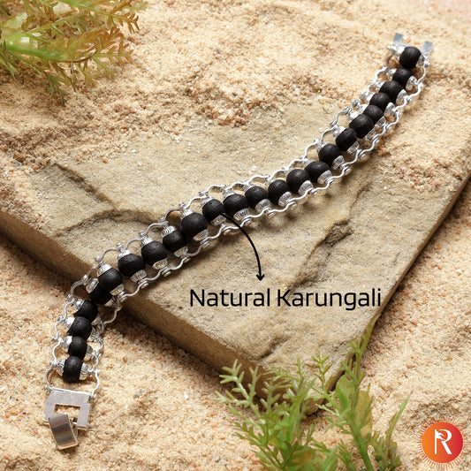 Karungali Kavach - Silver Plated Ebony wood Bracelet