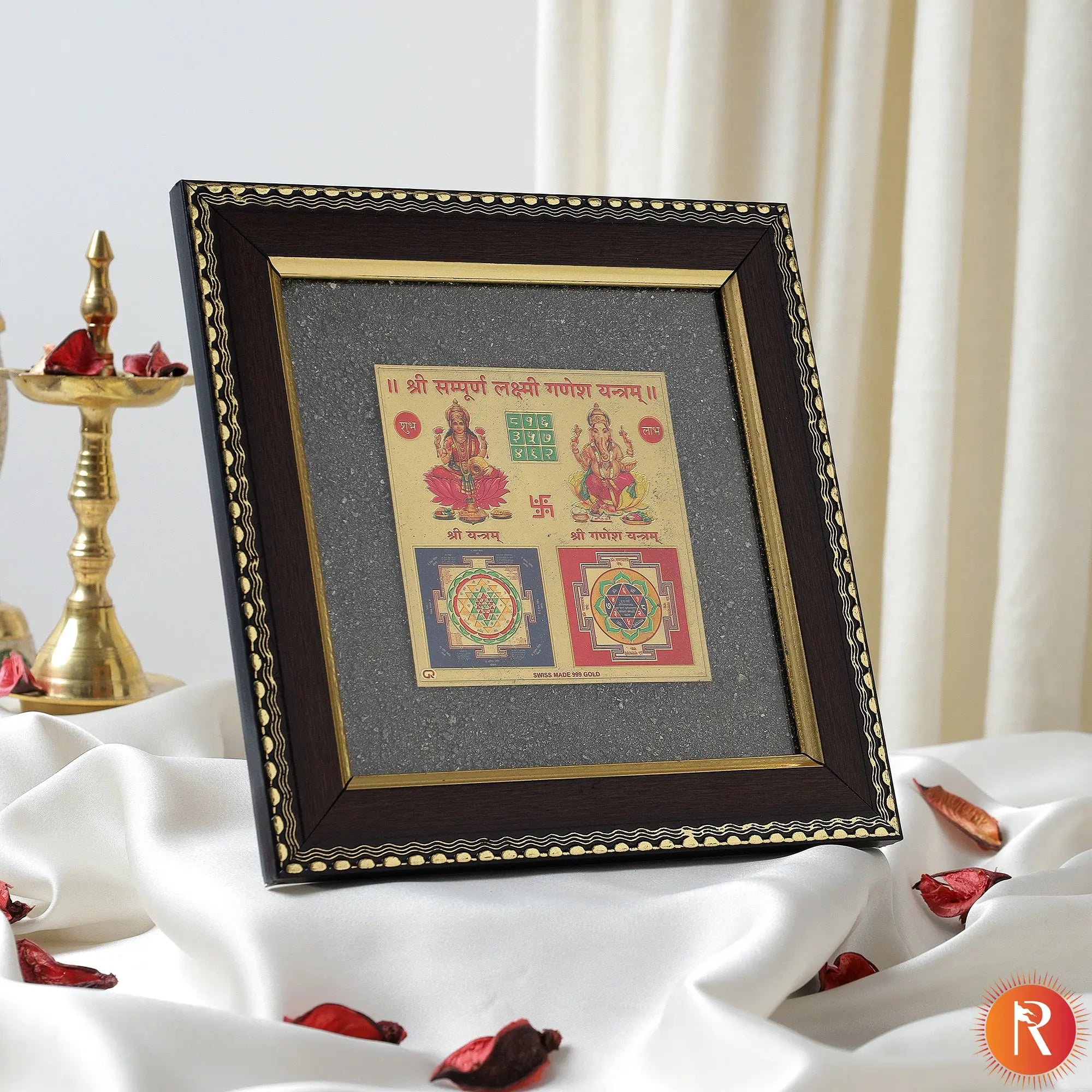 Sampoorna Lakshmi Ganesh on Raw Pyrite Frame Religious Bazar