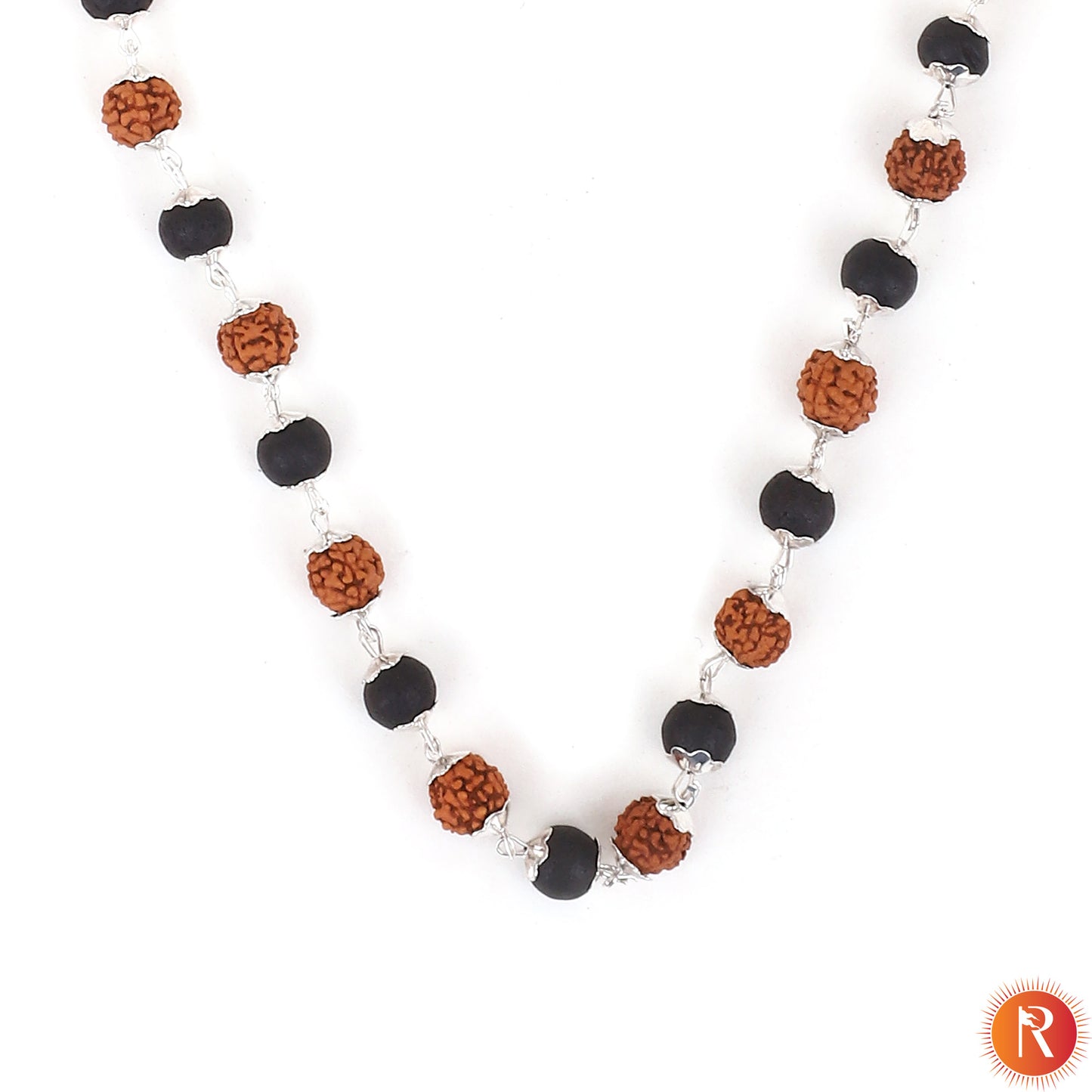 Divine Synergy Rudraksha & Karungali Protection Mala with Silver Capping