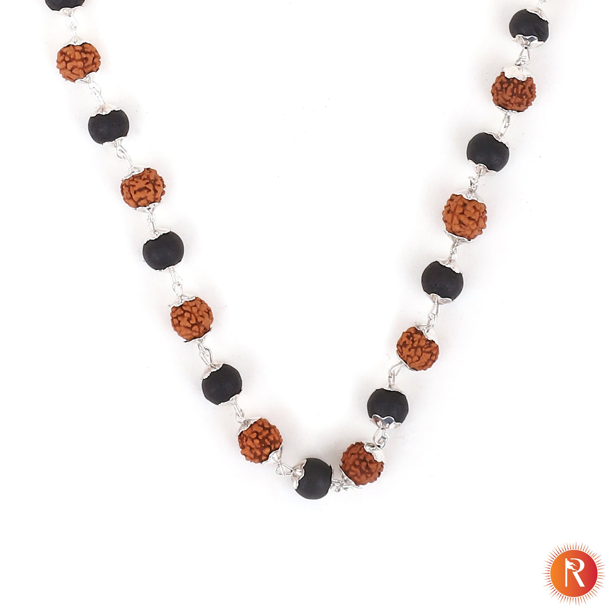 Divine Synergy Rudraksha & Karungali Protection Mala with Silver Capping