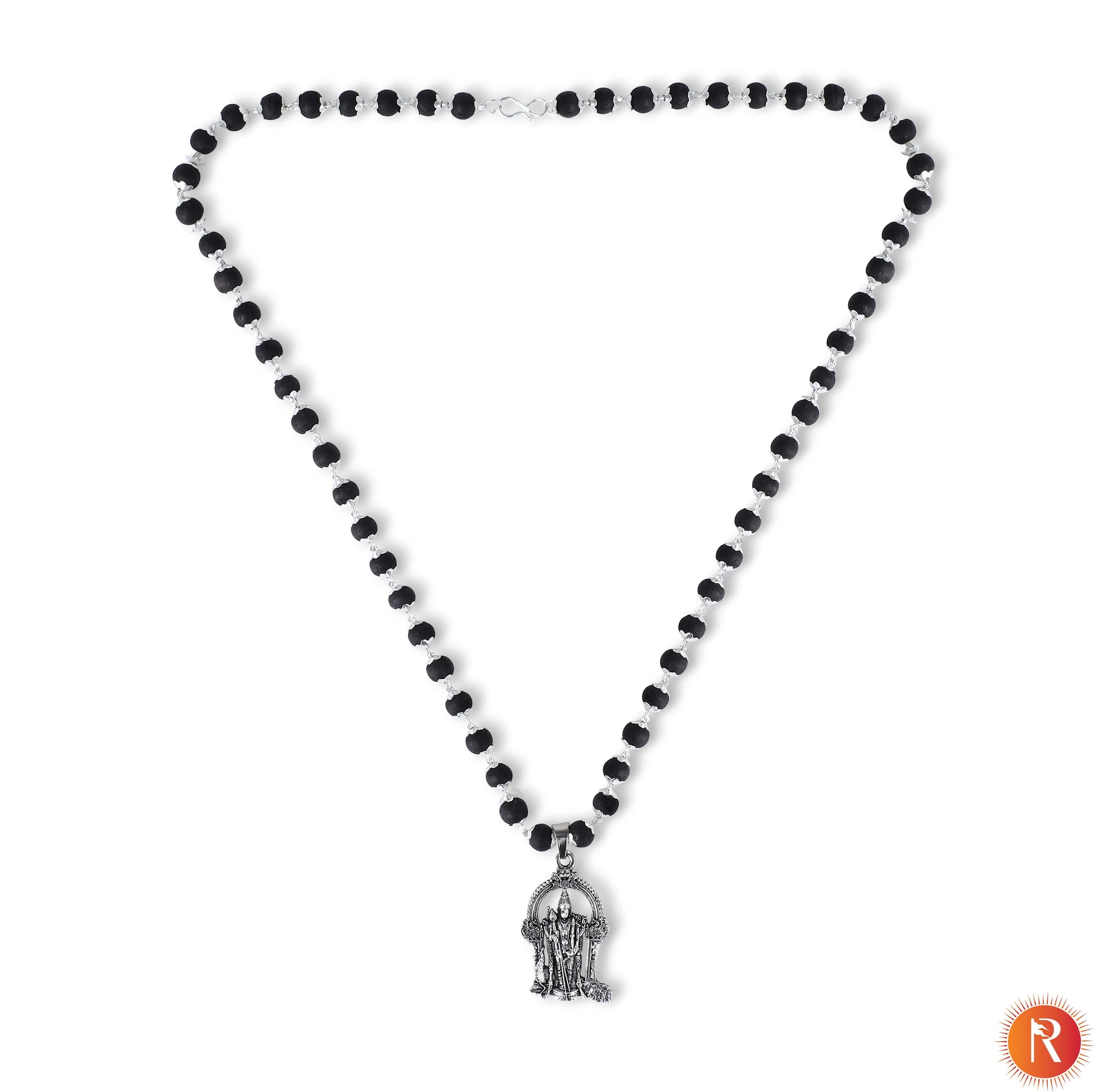 Karungali Malai in Silver-Cap with Lord Murgan Pendant Religious Bazar