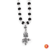 Shiva-Shakti Karungali Malai Silver Capped with Trishul, Damru, and Nandi Pendant