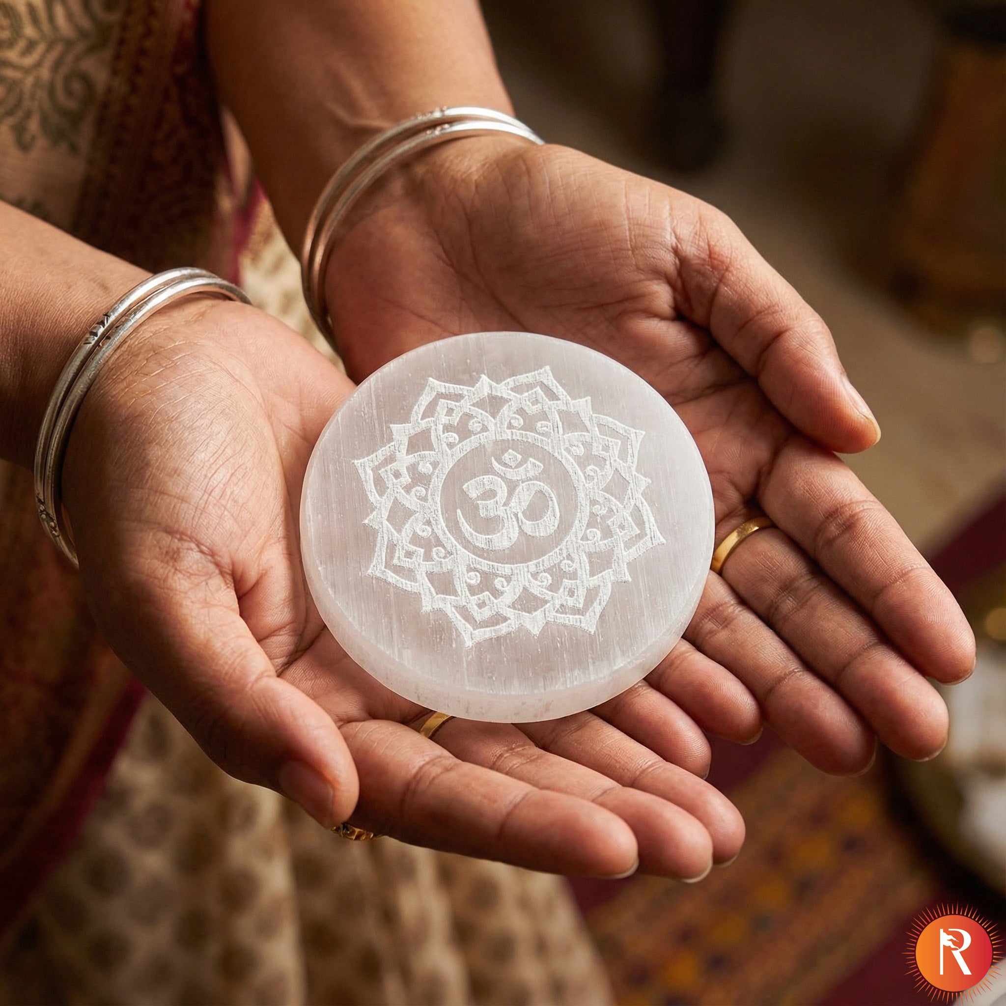 Om Mandala Selenite Charging Plate