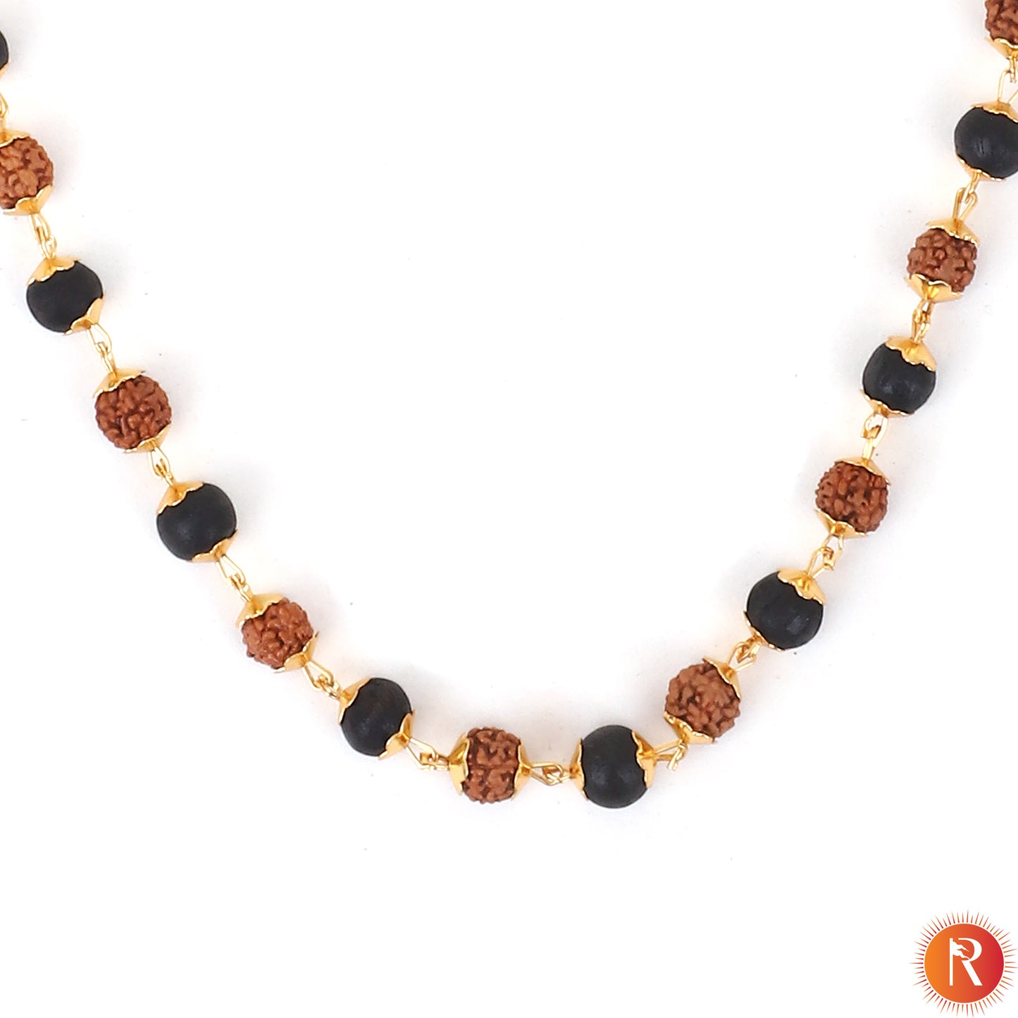 Divine Authentic Karungali & Panchmukhi Rudraksha Protection Mala with Golden Capping