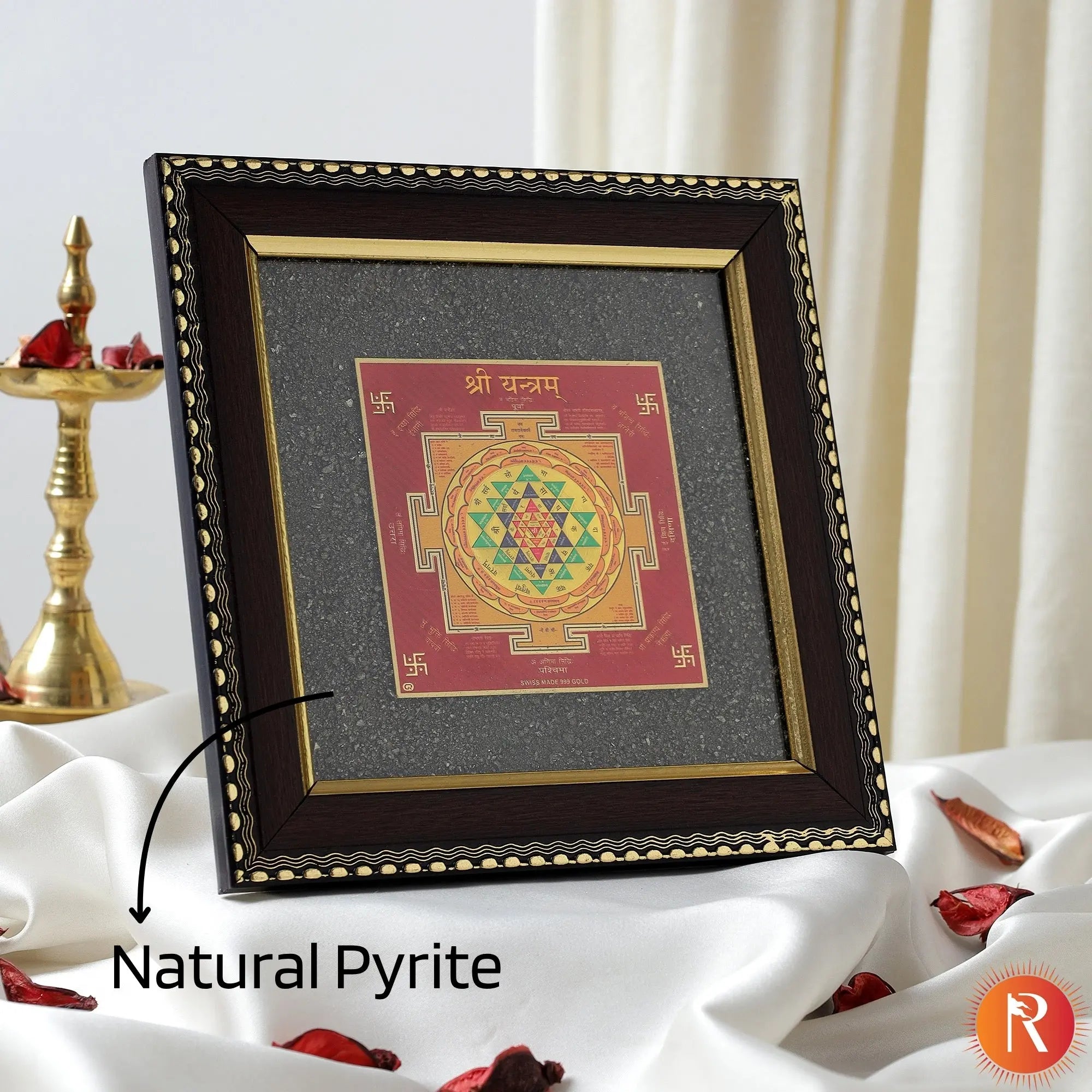 Shree Yantra on Raw Pyrite Frame Religious Bazar