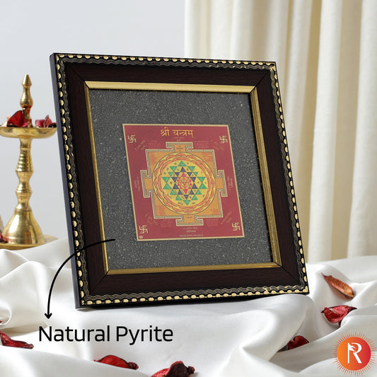 Shree Yantra on Raw Pyrite Frame