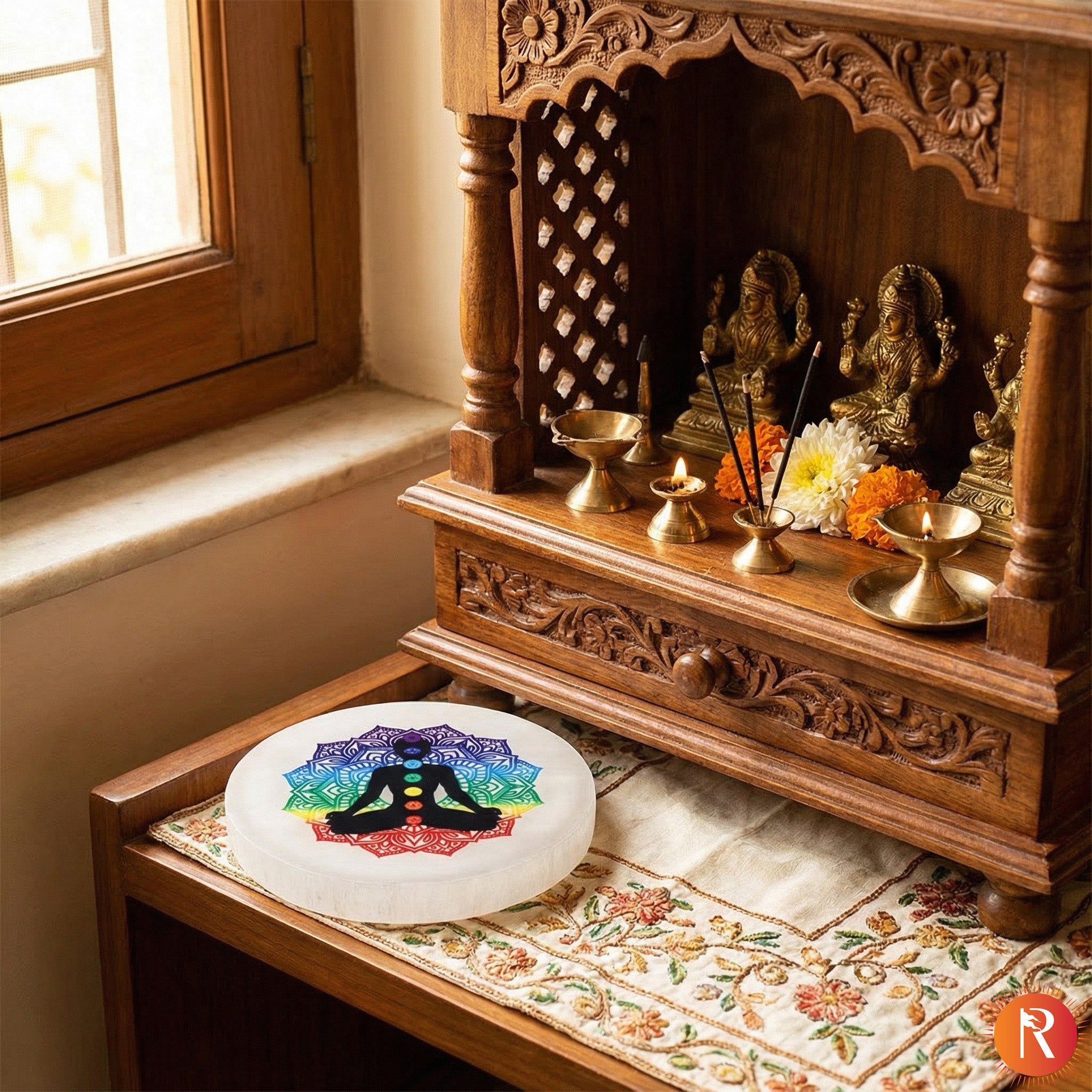 7 Chakra Meditation Selenite Charging Plate