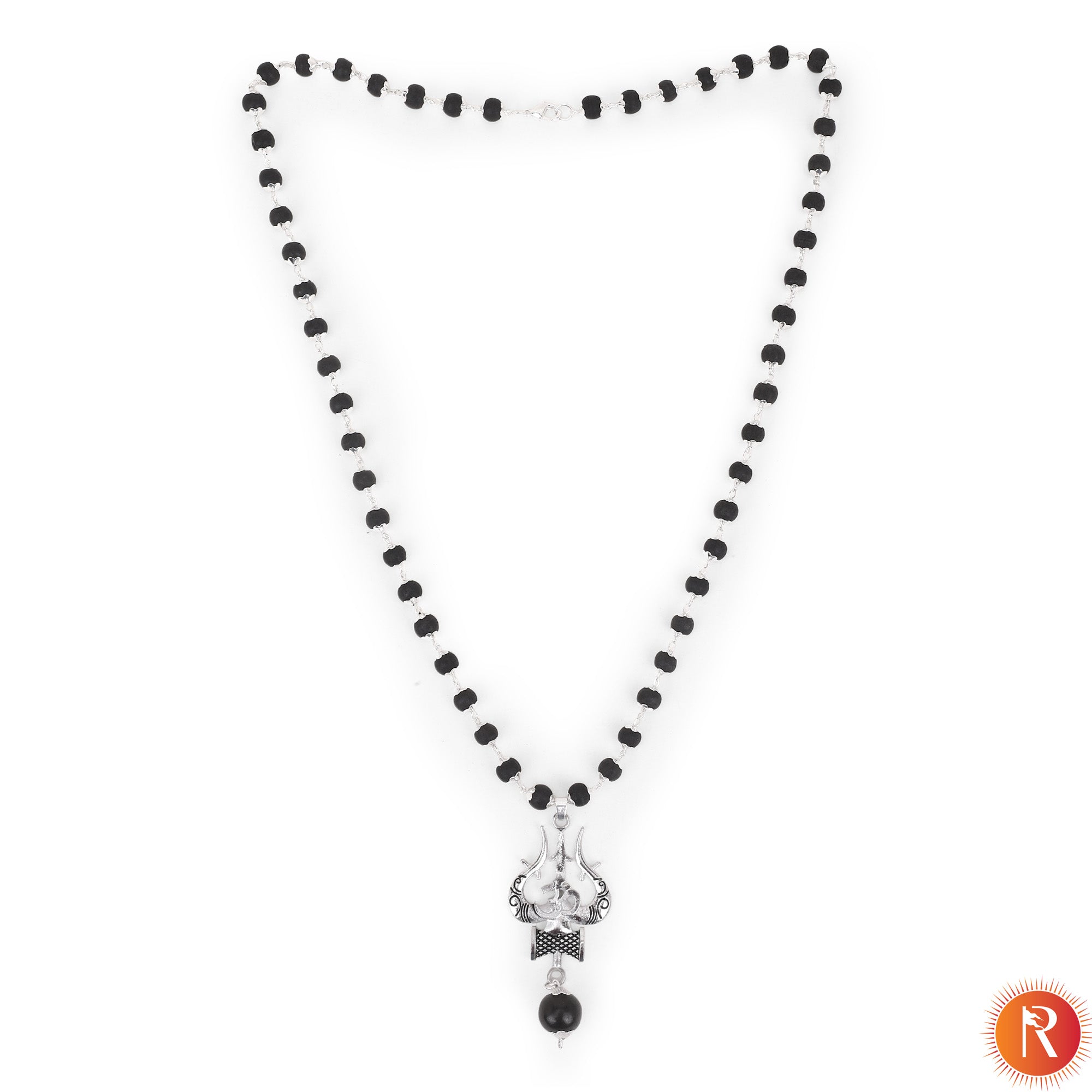 Divine Karungali Malai – Silver-Capped Ebony Beads with Shiva-Shakti Pendants