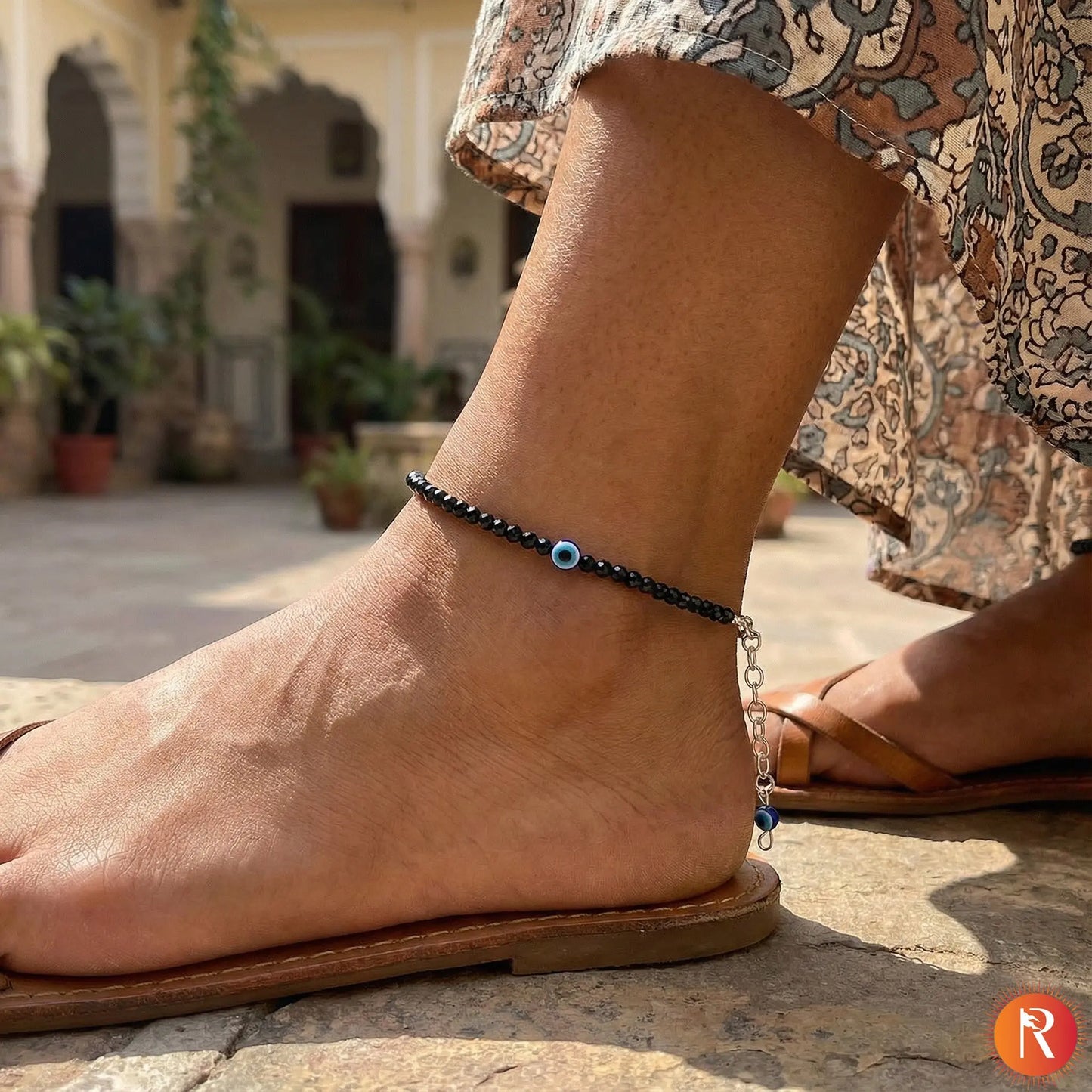 The Midnight Guardian Black Spinel & Evil Eye Protection Anklet Religious Bazar