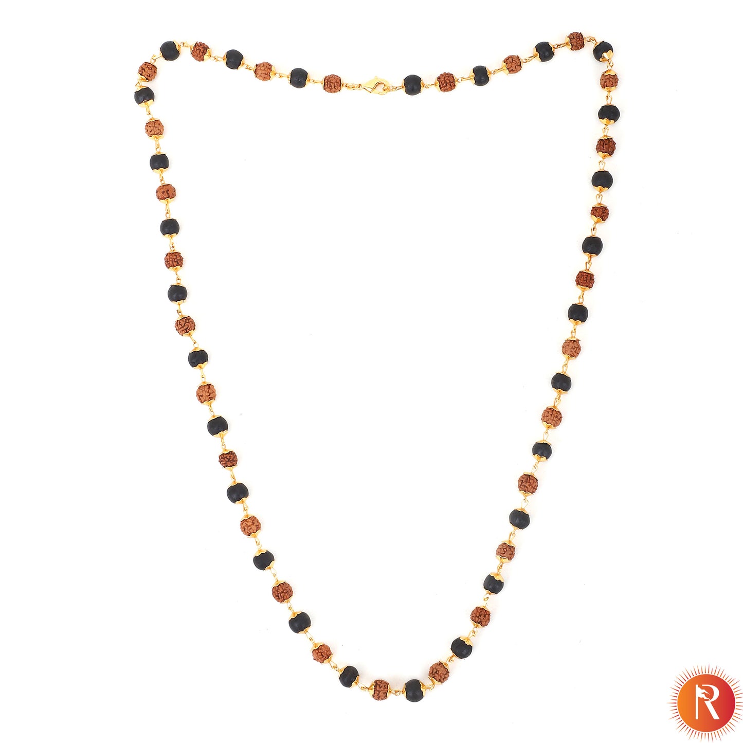 Divine Authentic Karungali & Panchmukhi Rudraksha Protection Mala with Golden Capping