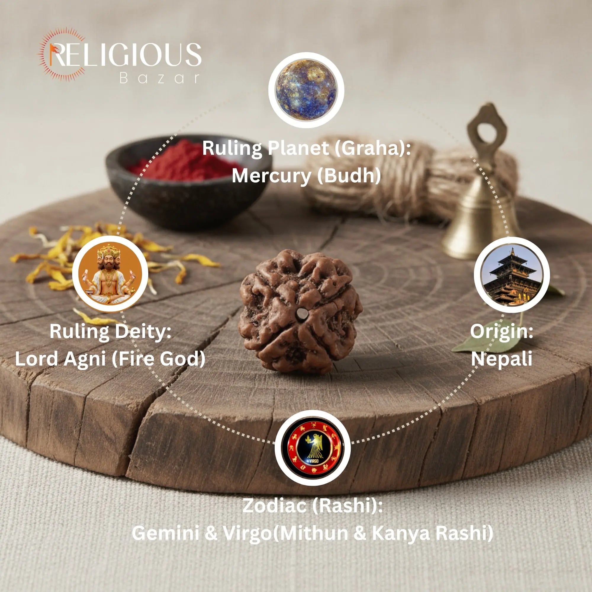 Nepal Origin 4 Mukhi Lab Certified Rudraksha - 18mm - 22mm Religious Bazar