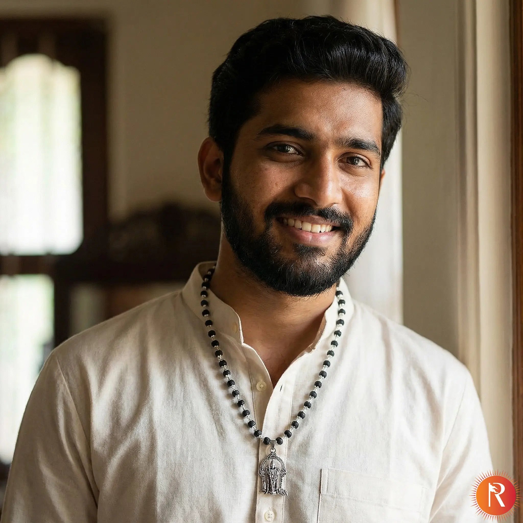 Karungali Malai in Silver-Cap with Lord Murgan Pendant Religious Bazar