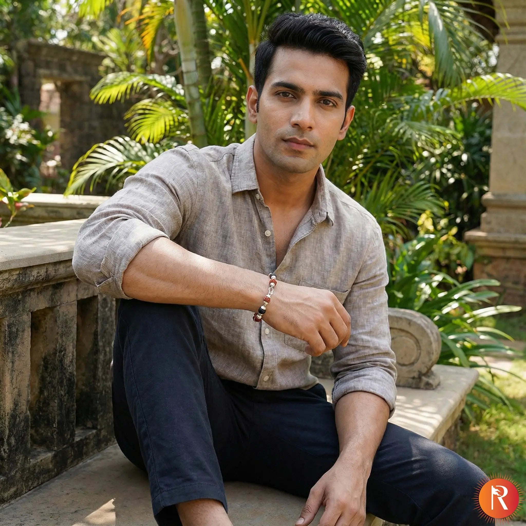 Rudraksha & Karungali Silver-Capped Healing Bracelet Religious Bazar