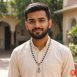 Shiva-Shakti Karungali Malai Silver Capped with Trishul, Damru, and Nandi Pendant